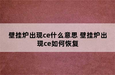 壁挂炉出现ce什么意思 壁挂炉出现ce如何恢复